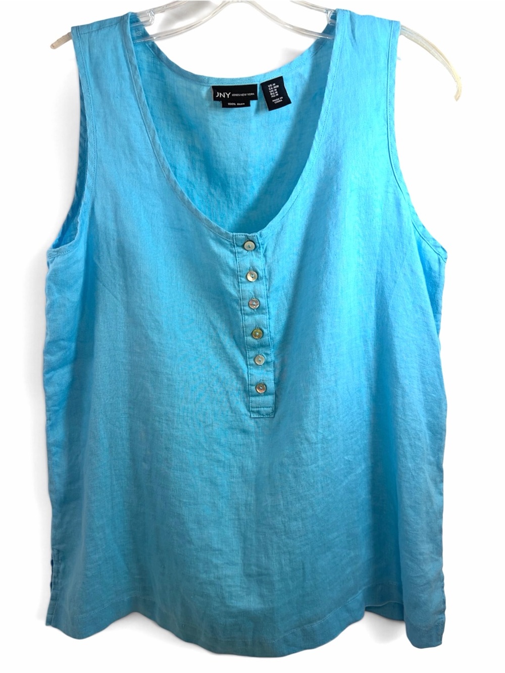 JNY Jones New York Turquoise/Aqua Button-Front 100 % Linen Tank